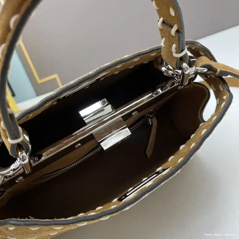 Affordable HOT Brown Suede Fendi Bag Iconic Stitching Peekaboo In Mini 0522
